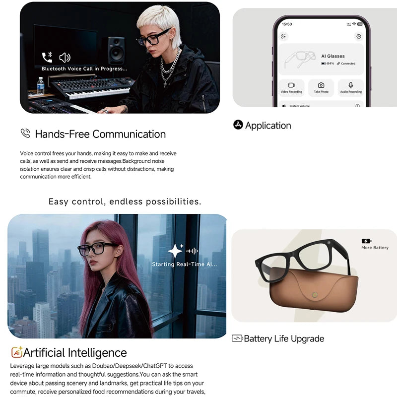 2026 AI smart Glasses HD 800W Anti-shake Camera AI Dialogue Real-time Translation IP65waterproof Bluetooth Audio Smart Glasses