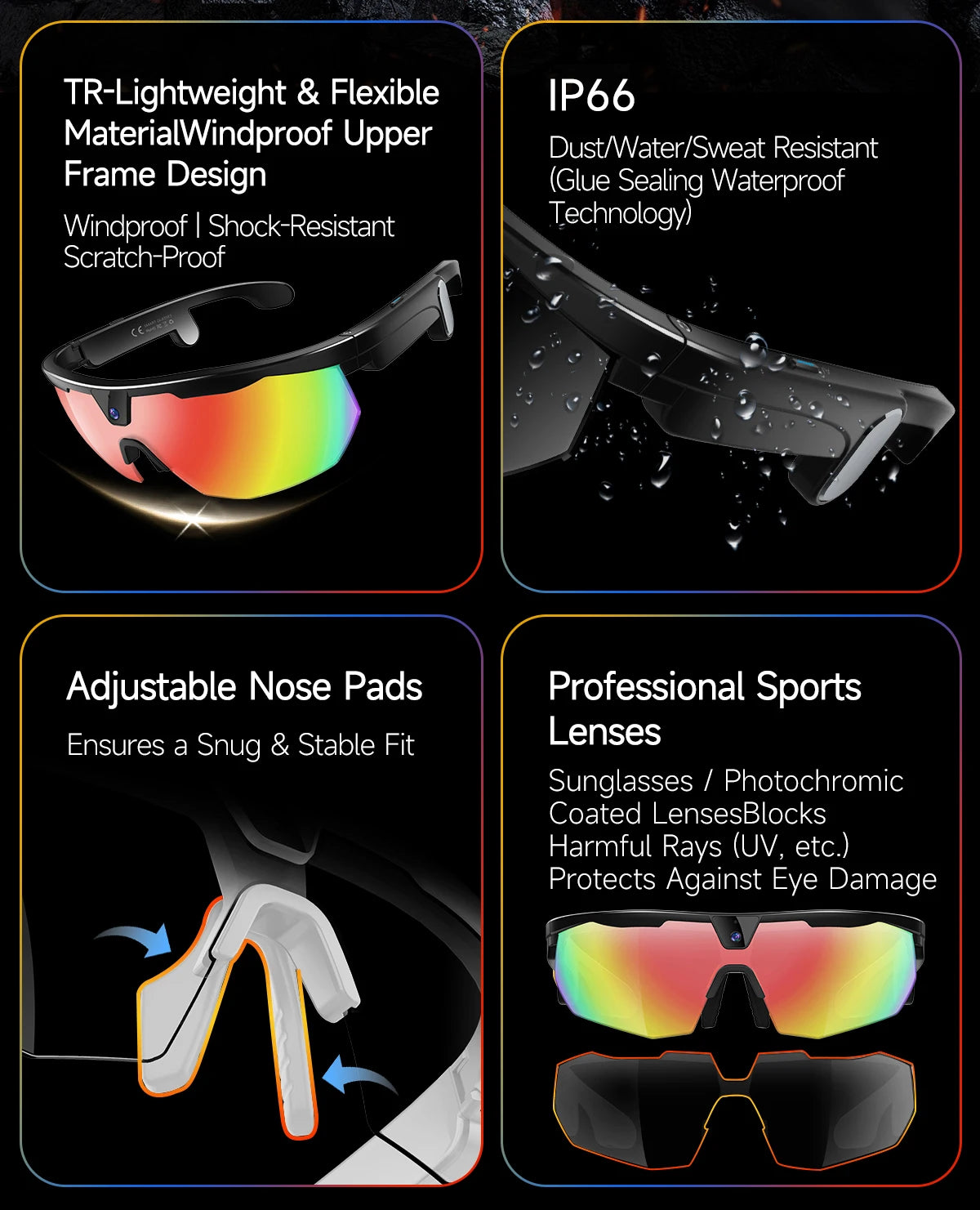 New AI smart glasses for outdoor cycling featuring an 800p camera and a compact, high-definition anti-shake action camera