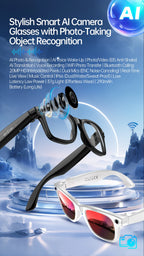 AI 5 Million Pixels Smart Glasses Recording Videos Photo Recognition Answer Translation 290mAh IP66 Waterproof Bluetooth Glasses