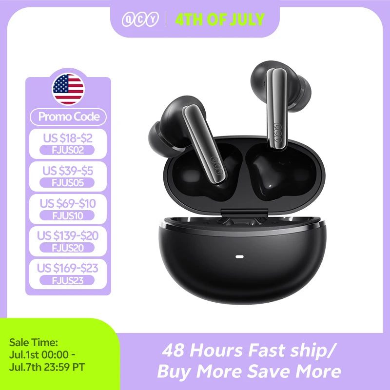 QCY MeloBuds N70 Adaptive ANC Wireless Earbuds Bluetooth 6.0 LDAC Hi-Res Audio 6 Mics Wireless Charging Earphones 50Hrs IPX5