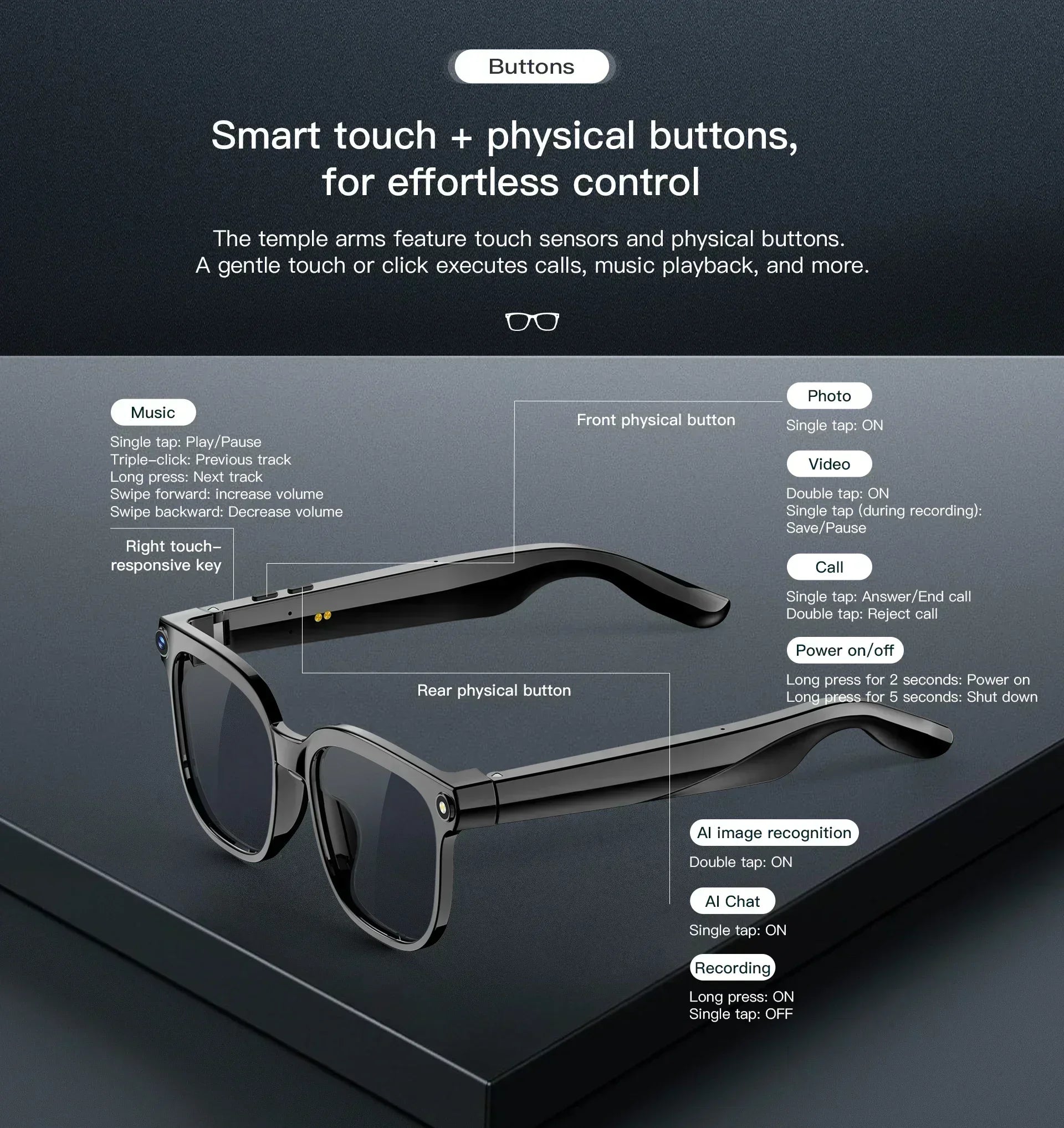 AI Smart Assistant Smart Glasses 2026 New IP65 Waterproof 800W HD Camera Support Photo Video Recording AI Translation Function