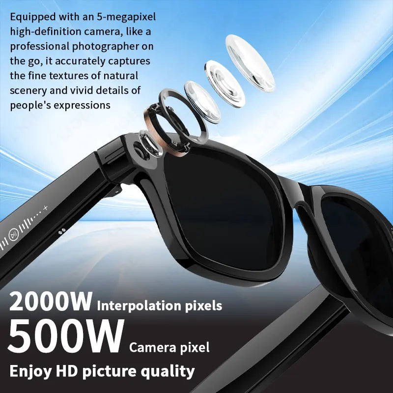 AI 5 Million Pixels Smart Glasses Recording Videos Photo Recognition Answer Translation 290mAh IP66 Waterproof Bluetooth Glasses