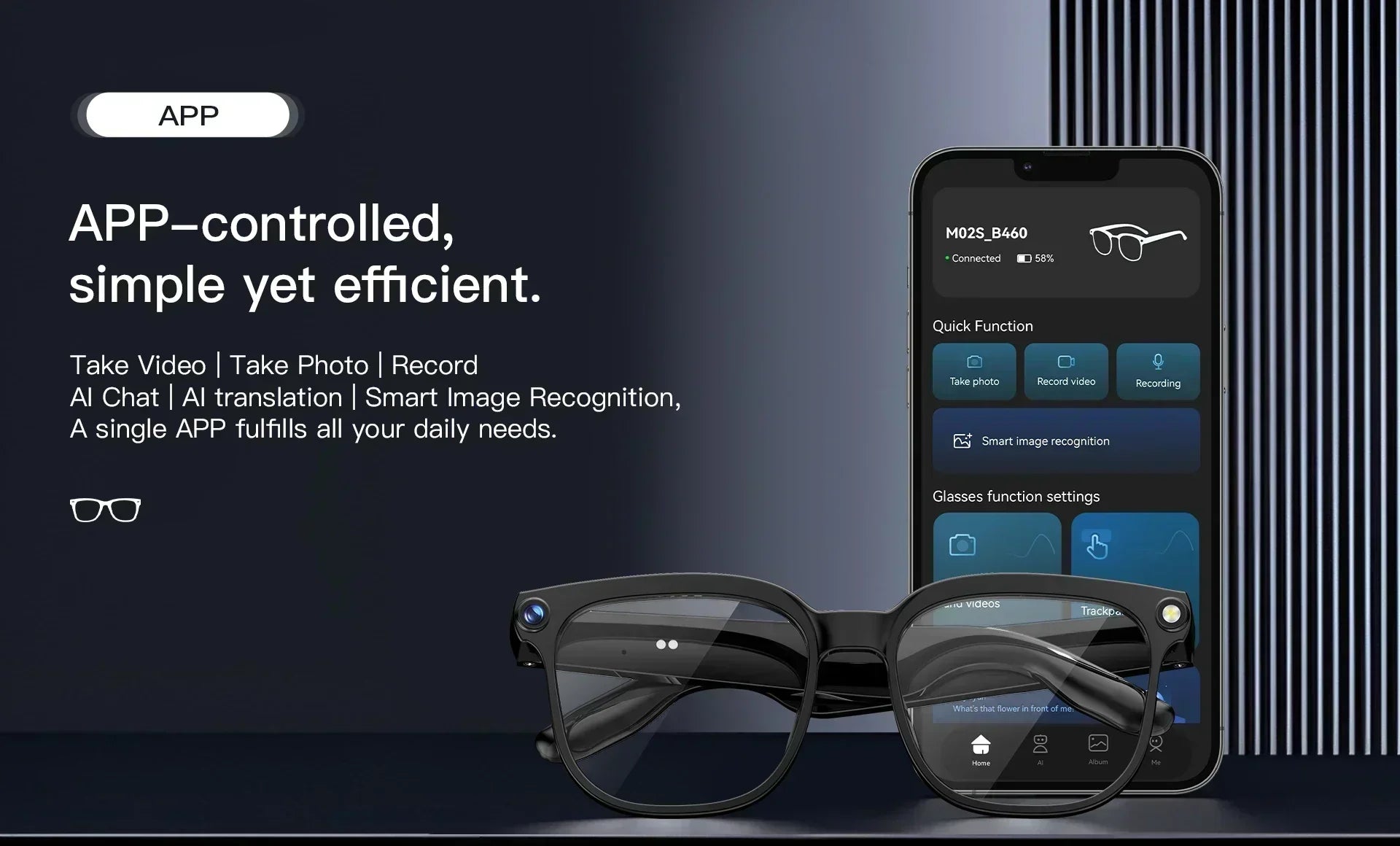 AI Smart Assistant Smart Glasses 2026 New IP65 Waterproof 800W HD Camera Support Photo Video Recording AI Translation Function