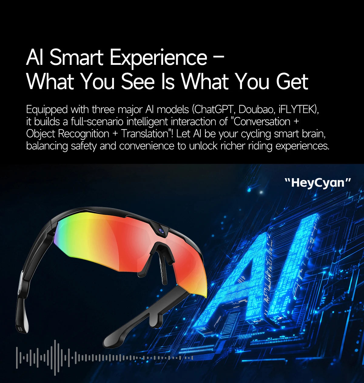 New AI smart glasses for outdoor cycling featuring an 800p camera and a compact, high-definition anti-shake action camera