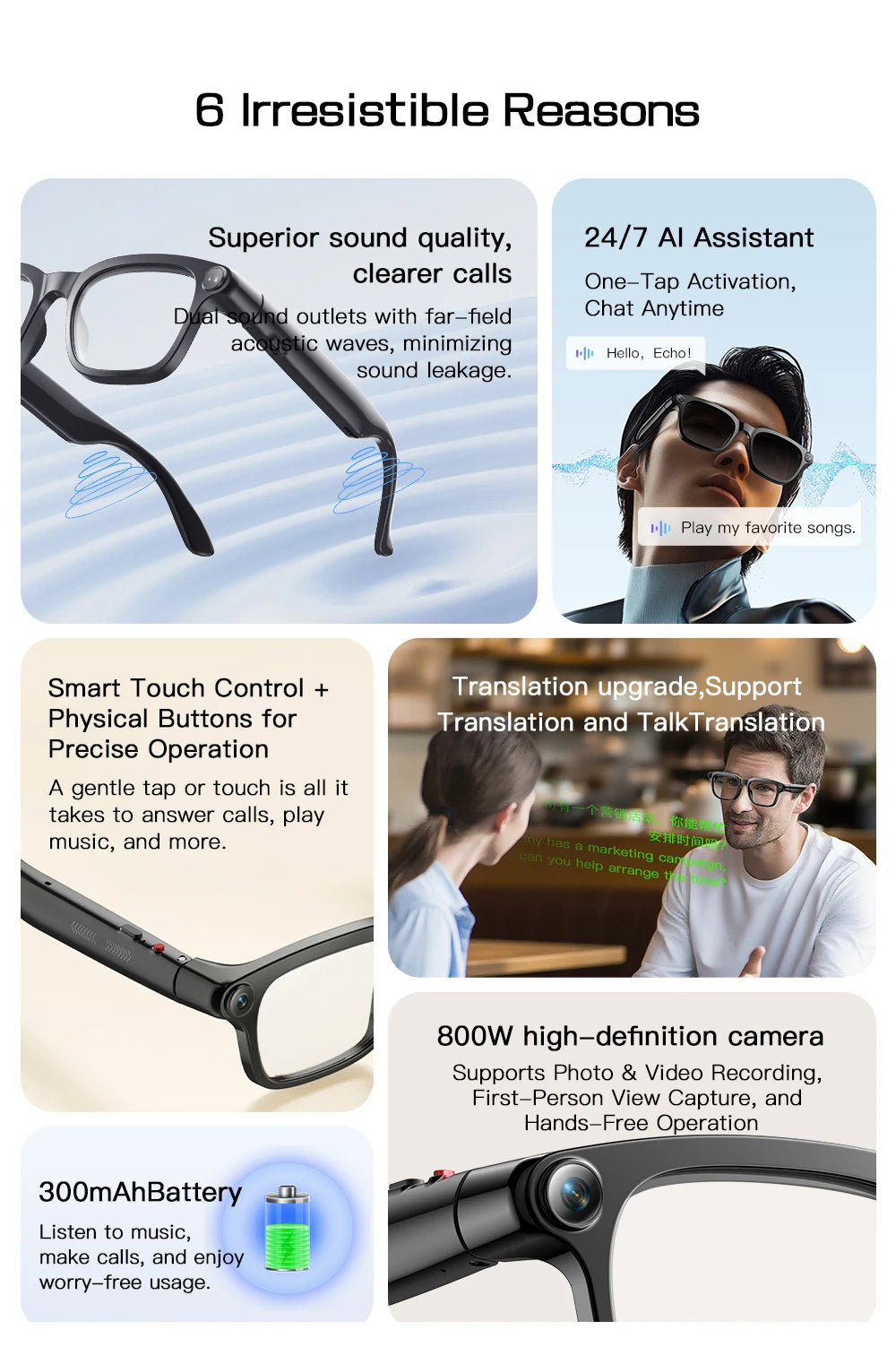 2026 New AI Smart Glasses 4K 800W Camera Photos&Video Bluetooth 5.4 &ENC ChatGPT Translation Glasses Music Sunglasses Womrn Men