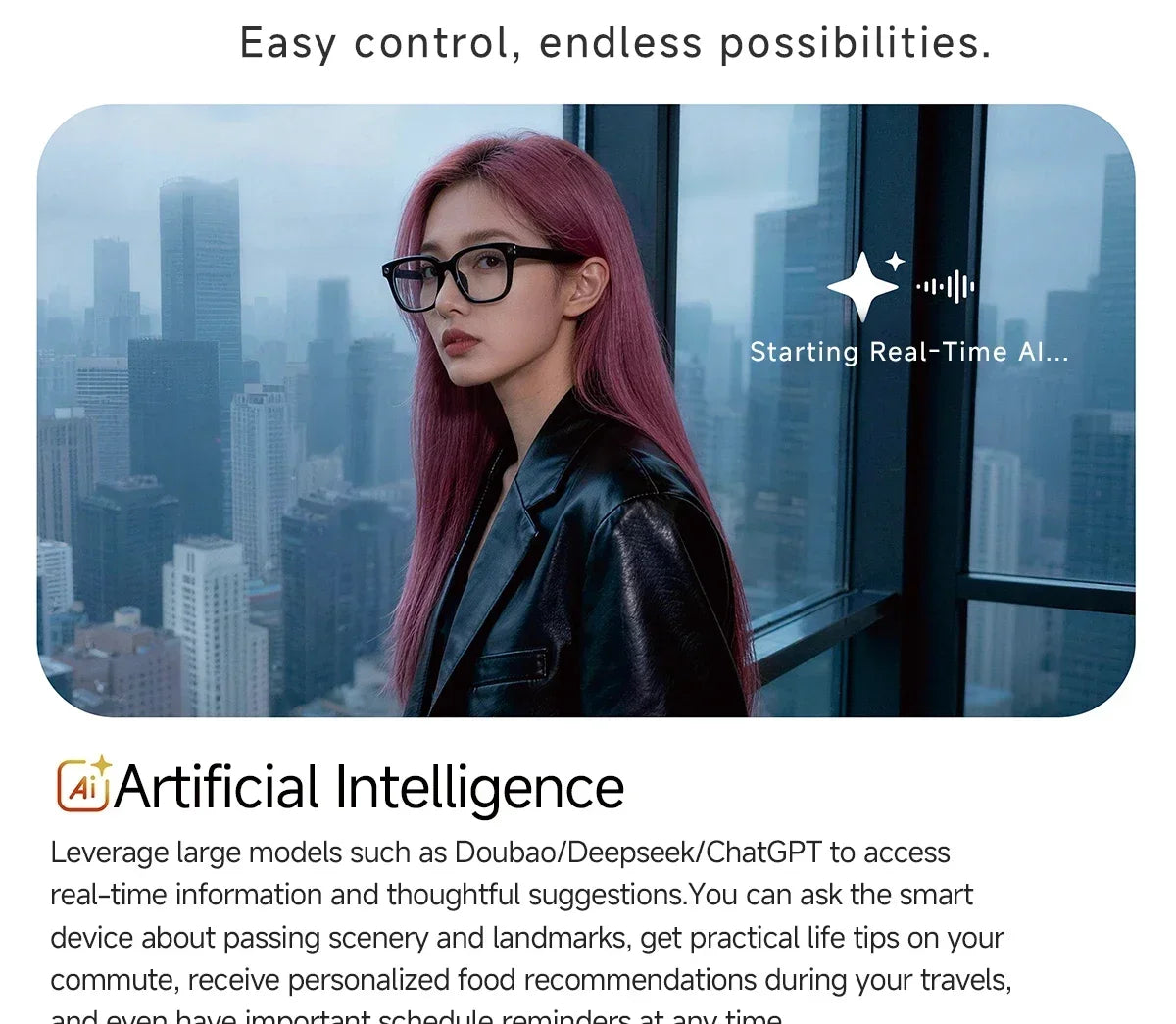 2026 AI smart Glasses HD 800W Anti-shake Camera AI Dialogue Real-time Translation IP65waterproof Bluetooth Audio Smart Glasses