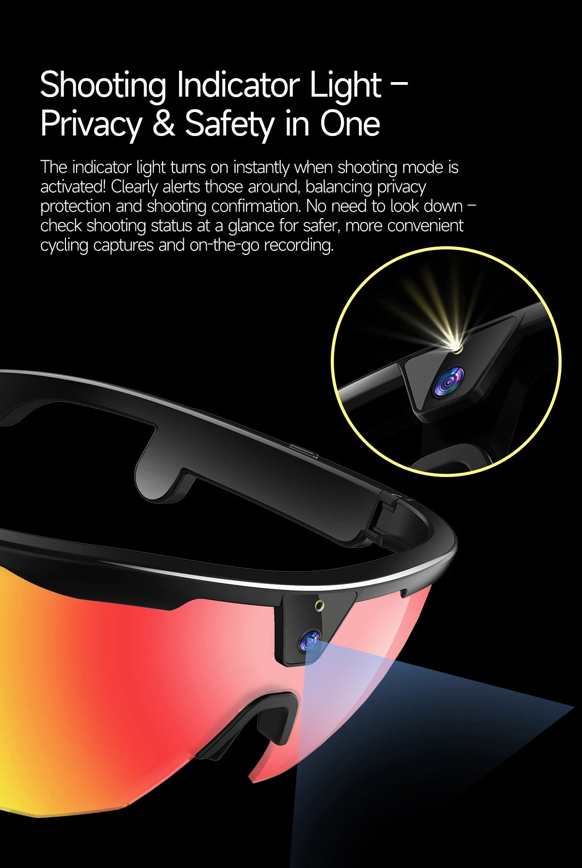New AI smart glasses for outdoor cycling featuring an 800p camera and a compact, high-definition anti-shake action camera