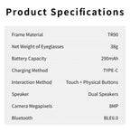 2026 AI Smart Glasses 800W Pixel Camera Translation Glasses Photo Video Recording Bluetooth 5.4 Call Waterproof Smart Sunglasses