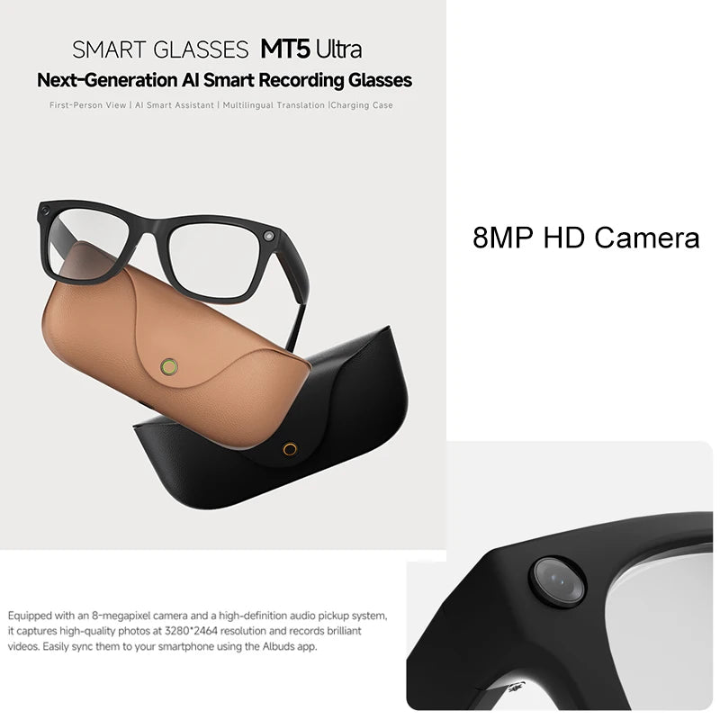 2026 AI smart Glasses HD 800W Anti-shake Camera AI Dialogue Real-time Translation IP65waterproof Bluetooth Audio Smart Glasses