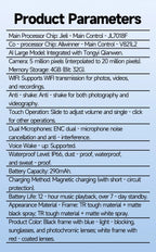 AI 5 Million Pixels Smart Glasses Recording Videos Photo Recognition Answer Translation 290mAh IP66 Waterproof Bluetooth Glasses