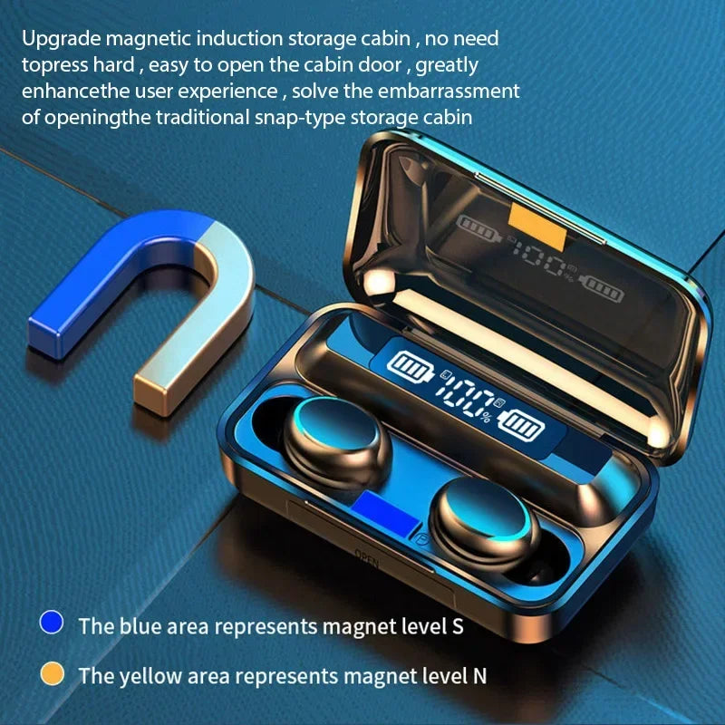 F9 Wireless Earphones LED Dislpaly Binaural TWS Wireless Bluetooth Headset Waterproof Noise Reduction Bluetooth Headphones