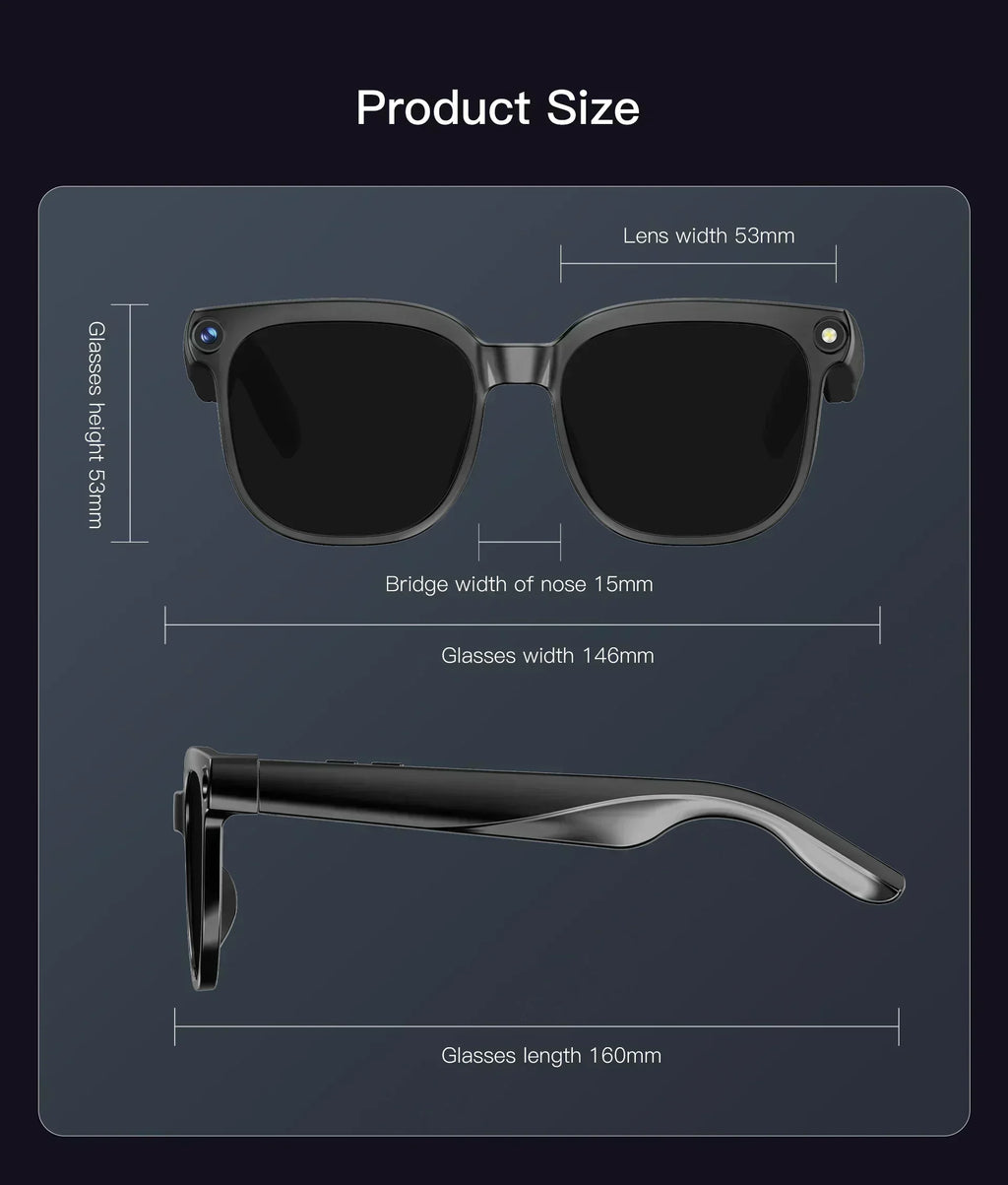 AI Smart Assistant Smart Glasses 2026 New IP65 Waterproof 800W HD Camera Support Photo Video Recording AI Translation Function