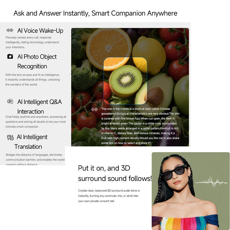 2026 AI smart Glasses HD 800W Anti-shake Camera AI Dialogue Real-time Translation IP65waterproof Bluetooth Audio Smart Glasses
