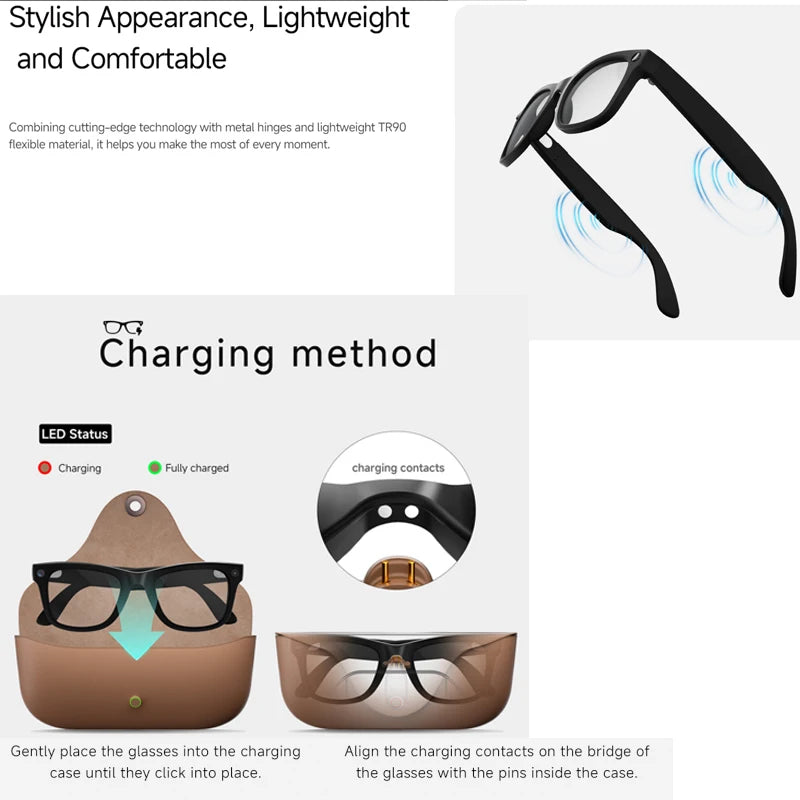 2026 AI smart Glasses HD 800W Anti-shake Camera AI Dialogue Real-time Translation IP65waterproof Bluetooth Audio Smart Glasses