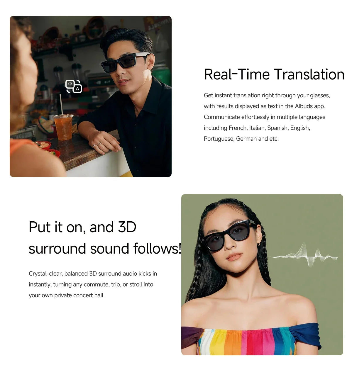 2026 AI smart Glasses HD 800W Anti-shake Camera AI Dialogue Real-time Translation IP65waterproof Bluetooth Audio Smart Glasses
