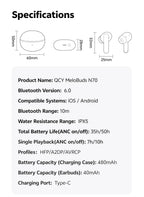 QCY MeloBuds N70 Adaptive ANC Wireless Earbuds Bluetooth 6.0 LDAC Hi-Res Audio 6 Mics Wireless Charging Earphones 50Hrs IPX5