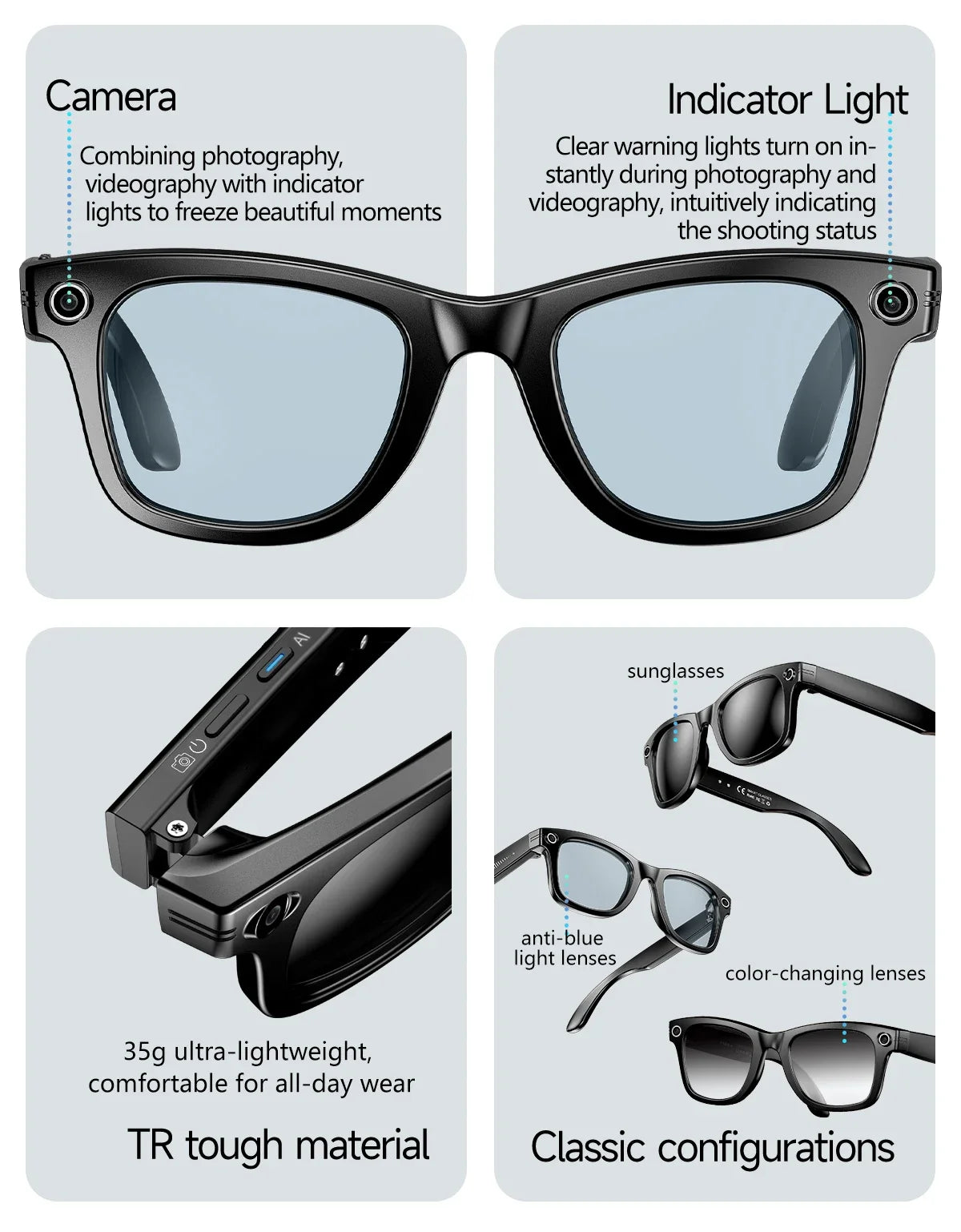 TOP 1 for Meta AI Smart Glasses 13MP Camera Video Recording 100+ Languages Translation Sunglasses Bluetooth Call Music Play