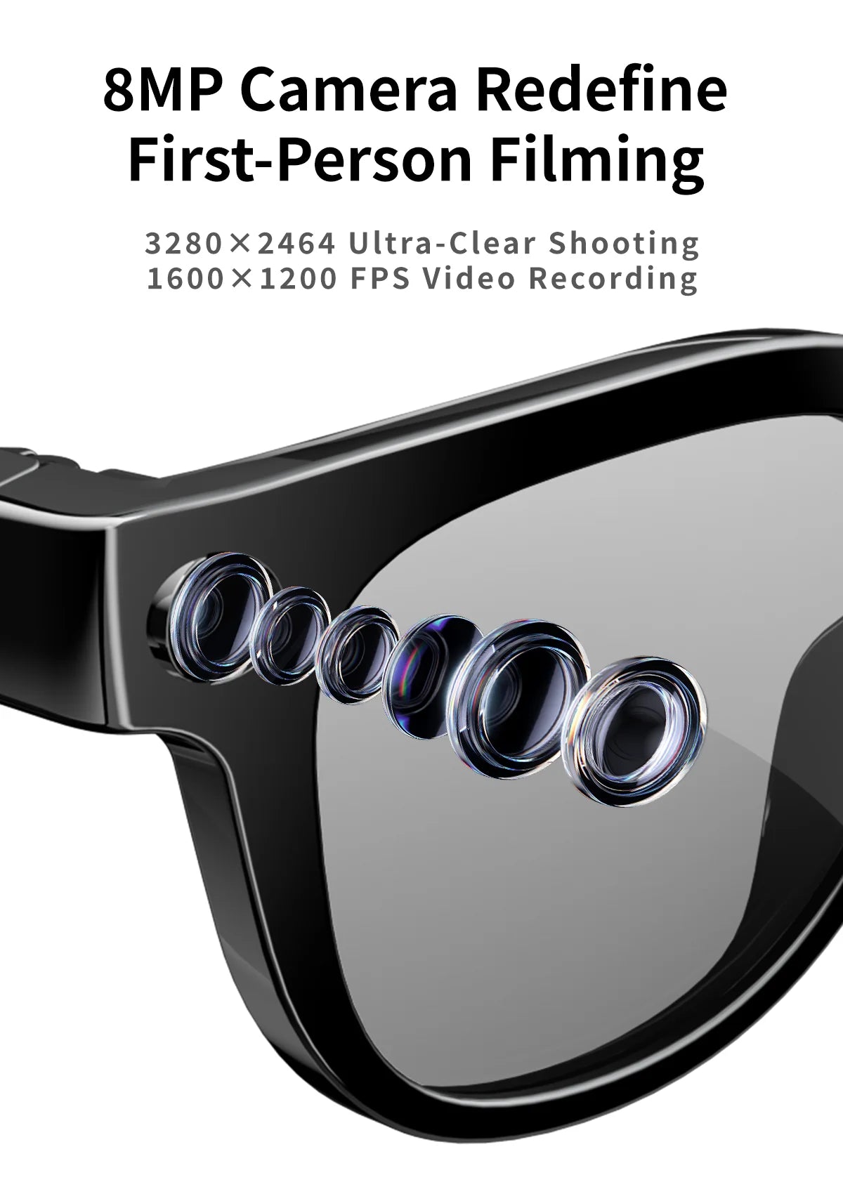 2026 AI Smart Glasses 800W Pixel Camera Translation Glasses Photo Video Recording Bluetooth 5.4 Call Waterproof Smart Sunglasses