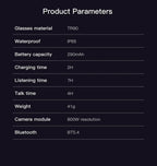 AI Smart Assistant Smart Glasses 2026 New IP65 Waterproof 800W HD Camera Support Photo Video Recording AI Translation Function
