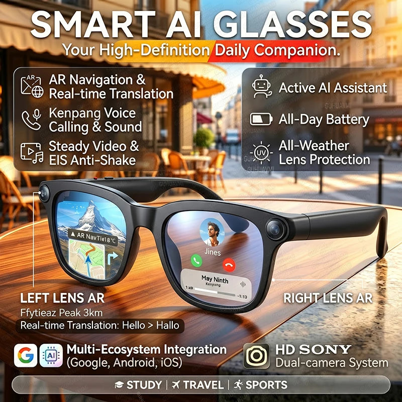 2026 New AI Smart Glasses 4K 800W Camera Photos&Video Bluetooth 5.4 &ENC ChatGPT Translation Glasses Music Sunglasses Womrn Men