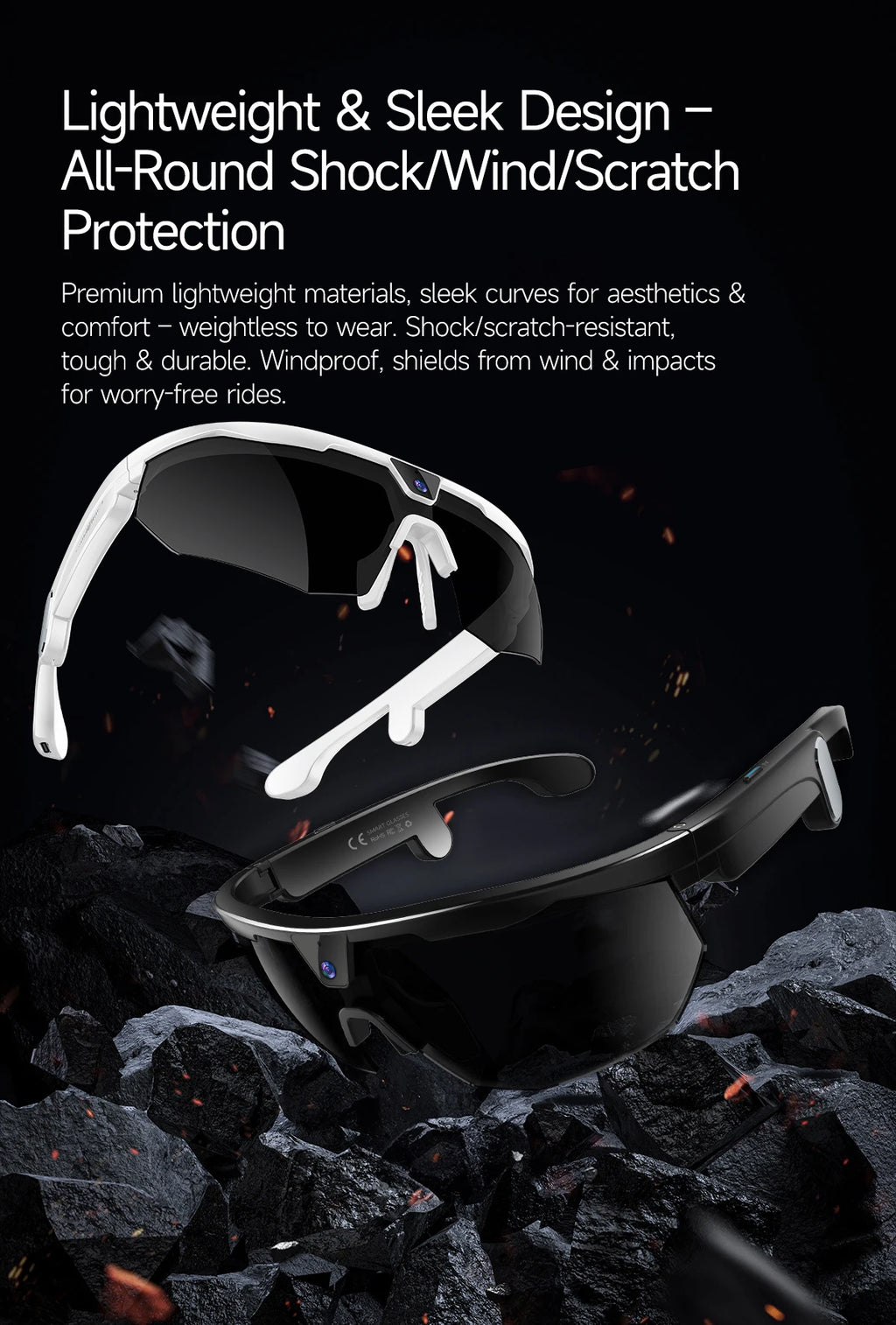 New AI smart glasses for outdoor cycling featuring an 800p camera and a compact, high-definition anti-shake action camera
